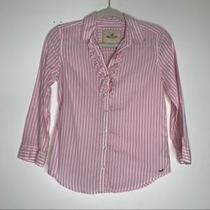 Hollister pink striped button down shirt S